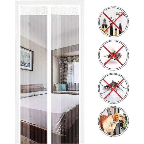 (80x200 Cm, Blanc)moustiquaire De Porte Magntique Fermeture Automatique Rideau Porte Anti Insectes Avec Aimants Sans Perage