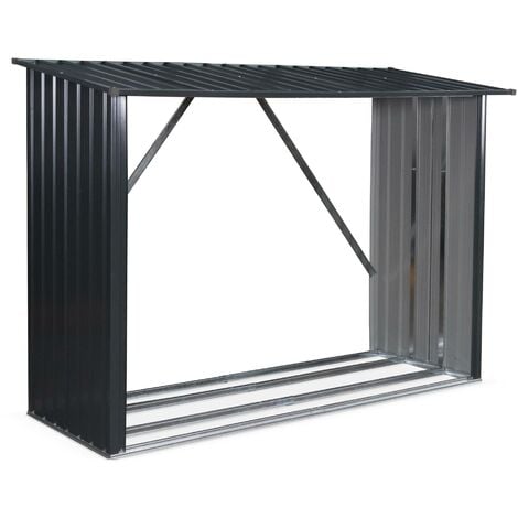 ALICE'S GARDEN 80x215x155cm firewood storage shed in galvanised steel, Epicea, Anthracite, 80x215x155 cm