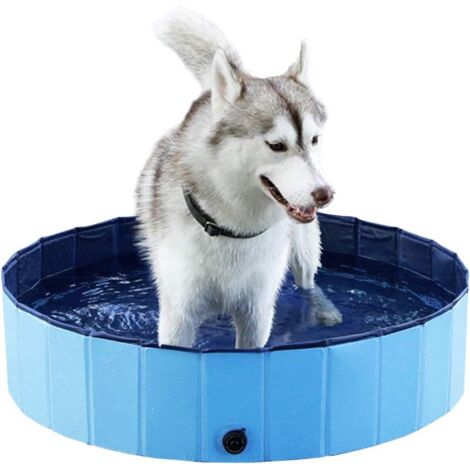 80x30cm Piscine pour Chien Pliable, Baignoire Douche Bassin Jeu pour Chien/Chat/Animal Extérieur-Bleu-Fei Yu
