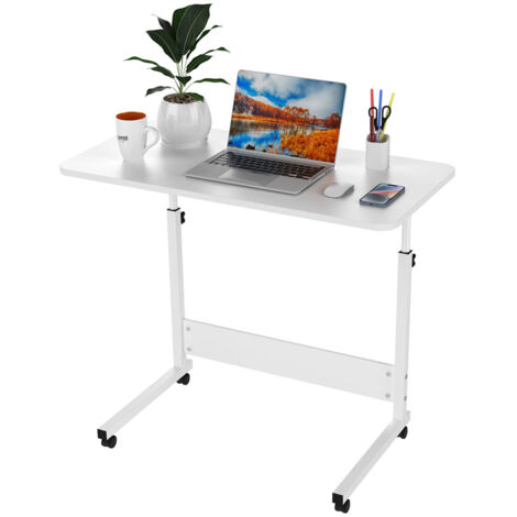 80x40cmTable d'ordinateur Portable réglable en Hauteur avec roulettes pivotantes Bureau d'ordinateur Portable sur Rotation du Sol pour Chambre à Coucher, Bureau,canapé Blanc