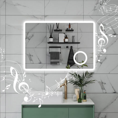 80X60CM SPECCHIO DA BAGNO BLUETOOTH ANTIAPPANNAMENTO, 3 COLORI DIMMERABILI, LENTE D'INGRANDIMENTO 3X