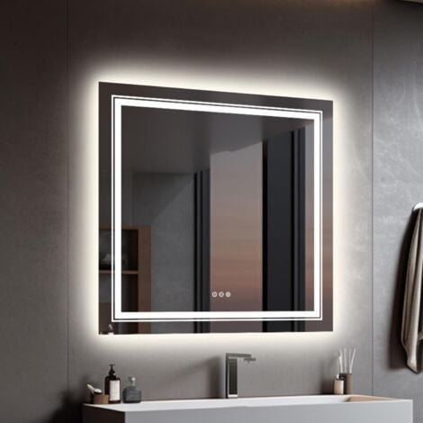 80x80cm Specchio Bagno LED Luce Retroilluminato + Frontale, Rettangolare, Disappannamento, Interruttore Touch, Dimmerabile, Memoria