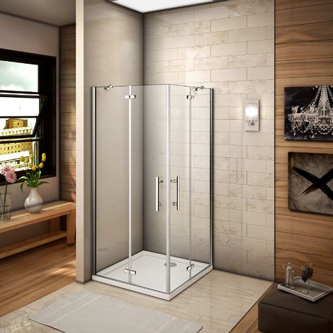 cabine de douche à charniére porte de douche avec barre de fixation accès d'angle verre anticalcaire