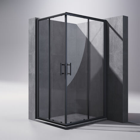80x90x195cm Duschkabine Eckeinstieg Gleittür ESG Klarglas Schwarzer Aluminiumrahmen