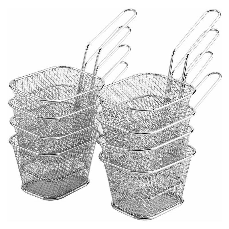 Hoopzi - 8/16/40Pcs Mini Individual Round Fry Basket Stainless Steel Fry Serving Dishes Ideal for Kitchen (8Pcs)