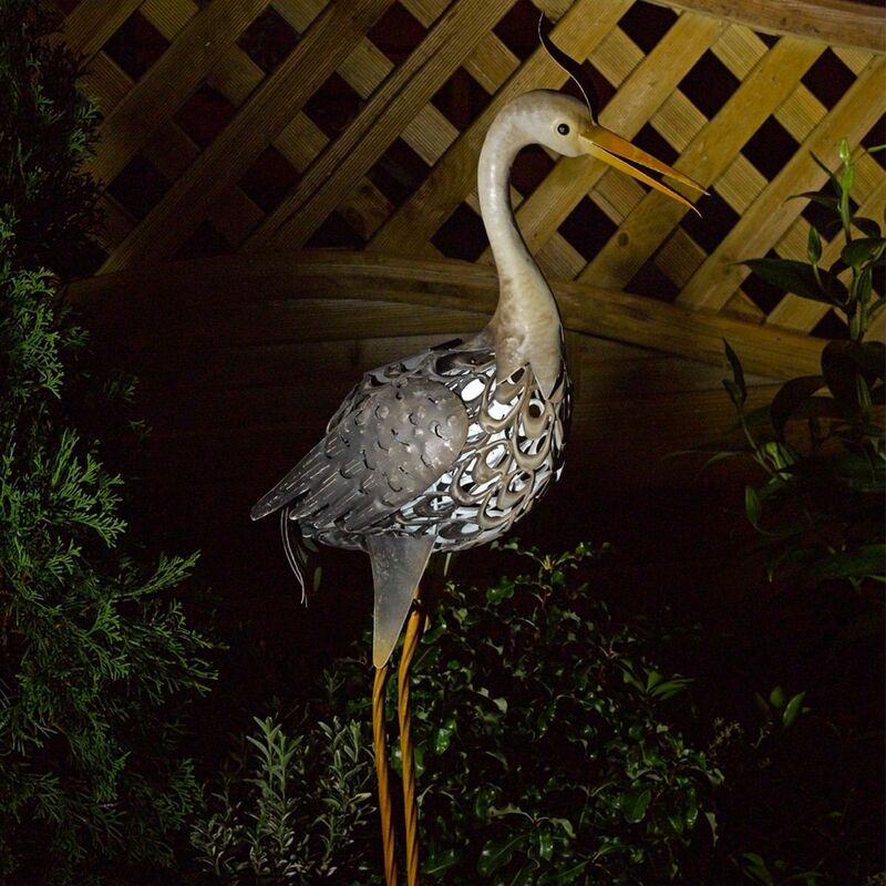 Image of 81cm Solar power Outdoor Novelty led Heron Bird Light Ornament | Garden Decoration - Grey