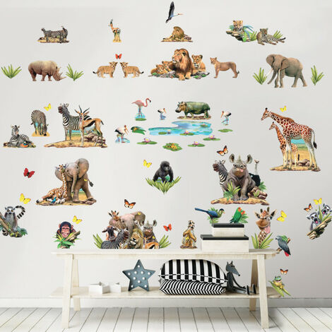 82 Stickers le monde de la jungle Safari - Multicolor