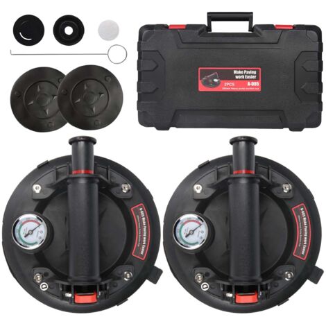 8.2" Ventouse de Levage – Set de 2 Manchons à Vide pour Verre, Carrelage et Marbre, Charge Max 200 kg, avec Boîte de Transport et Manomètre, Noir