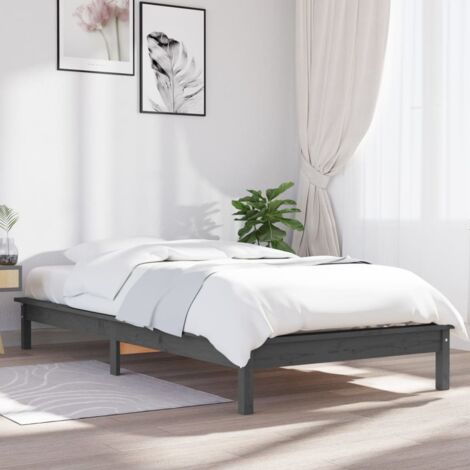 820533  Bed Frame without Mattress Grey 100x200 cm Solid Wood vidaXL