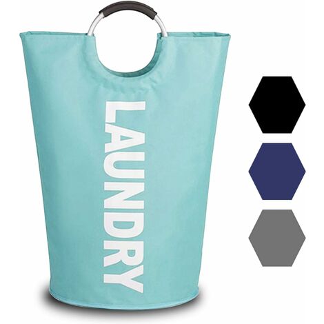 82L Laundry Hamper - Durable Handles - Portable Waterproof Fabric Foldable Laundry Bag - Storage Hamper for Dorm, Bathroom, College - Light Blue