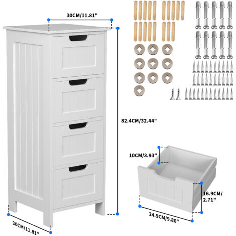 82x30x30cm Badezimmerschrank Kommode Badschrank Aus Holz + 4 Schubladen Schrank