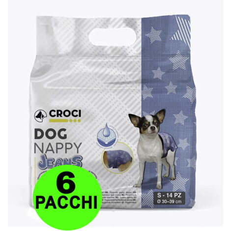 84 Pannolini igienici per cani Dog Nappy Jeans S 30-39 cm - 6 pacchi da 14 pezzi cad.