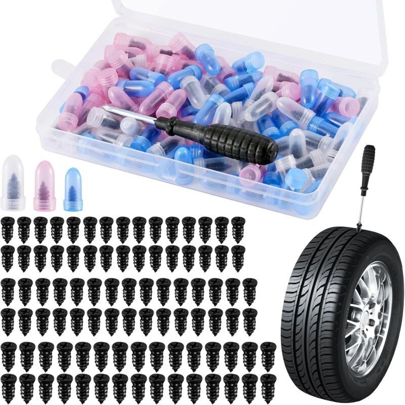 84-Piece Car Tire Nails with Screwdriver, Car Tire Repair Kit, Rubber Tire Nails, Vacuum Tire Repair Nails for Cars, Motorcycles, Trucks, Tractors