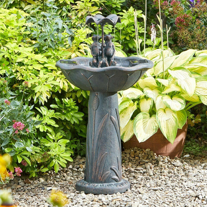 Image of Smart Garden - 84cm Solar Power Novelty Frog Water Feature Fountain Bird Bath | Garden Outdoor - Bronze