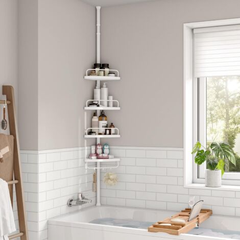 85-305 cm Portasapone Scaffale Doccia Mensola Angolare da Bagno 4 Ripiani Altezza Regolabile Bianco