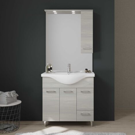 85 Cm Badezimmermöbel-Set In Eiche Grau Holzoptik Rimini