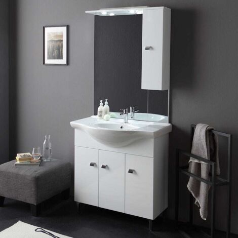 85 Cm Bodenstehender Badezimmerschrank In Hochglanz Weiss  Smeraldo