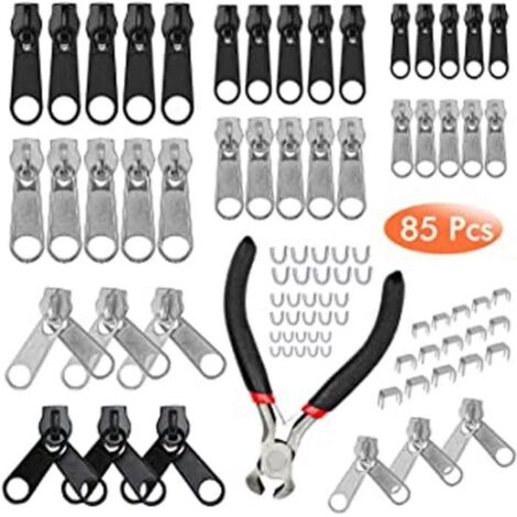 85 Pcs Remplacement Zip Curseur Fermeture Eclair, Kit De Réparation De Fermeture Avec Mini Pinces, Remplacement De Fermeture À Gli
