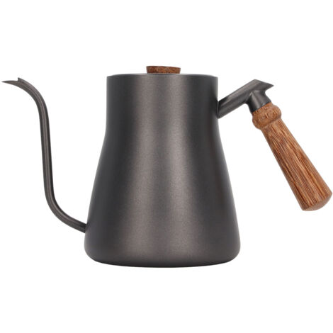 850 ml Edelstahl-Kaffeekessel mit feinem Ausguss und Holzgriff, ideal für den Einsatz zu Hause und im Café.