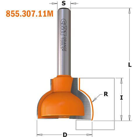 Fraise quart de rond et plat avec roulement (pour défonceuse) - diamètre  8mm - A1 20,7mm - L1 50,5mm - L2 10mm - R14mm Makita | D-48505