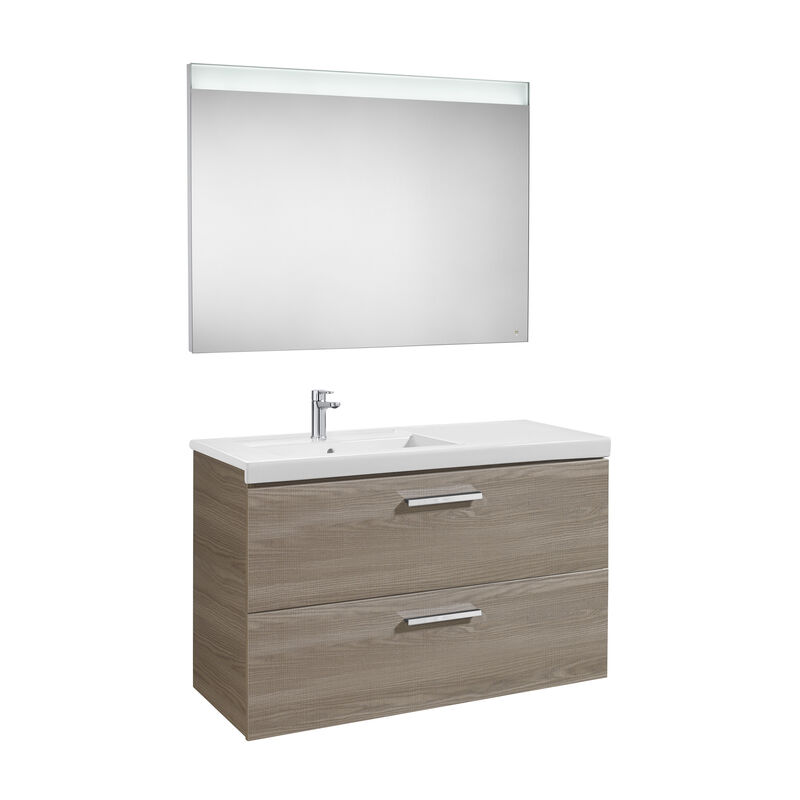 

Roca-8433290326840 Roca - Pack (mueble base con dos cajones lavabo izquierda y espejo LED) - Serie Prisma , Color Blanco brillo