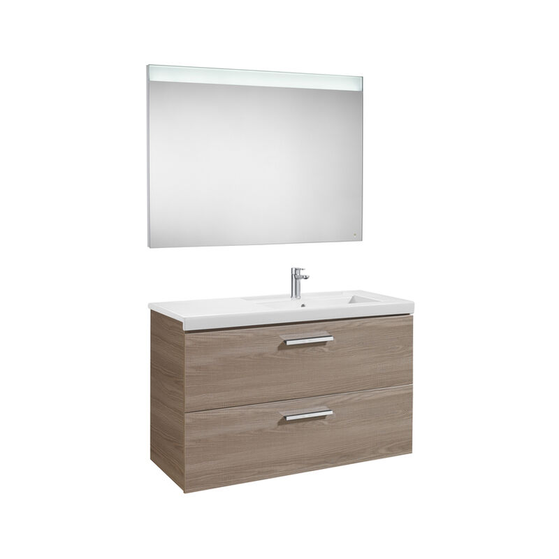 

Roca-8433290326888 Roca - Pack (mueble base con dos cajones lavabo derecha y espejo LED) - Serie Prisma , Color Blanco brillo