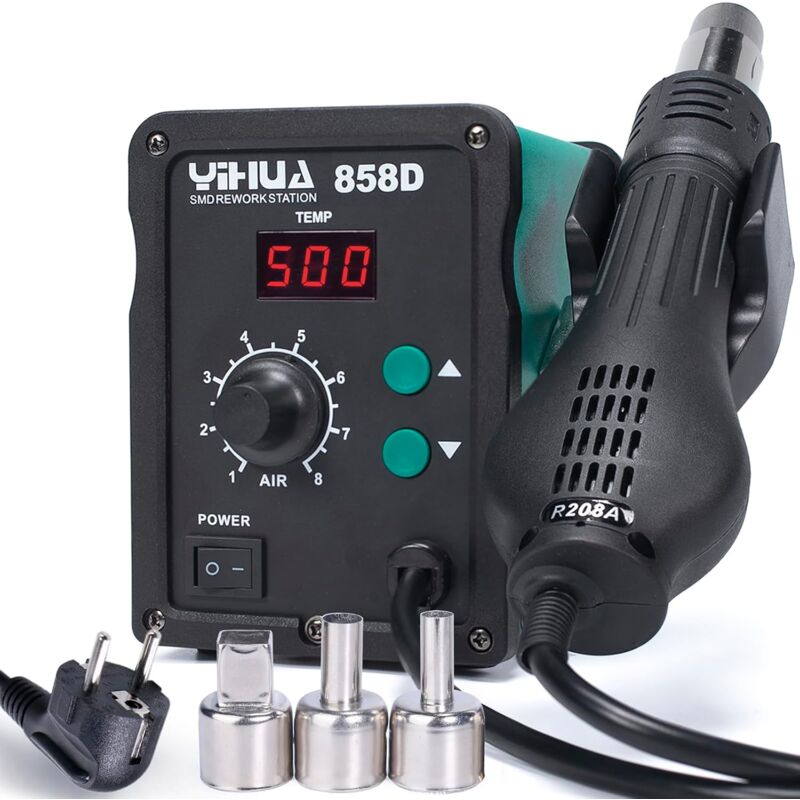 858D station de soudage à air chaud 700W pour soudure et dessoudage SMD avec contrôle de température PID, fonction de démarrage/arrêt auto,