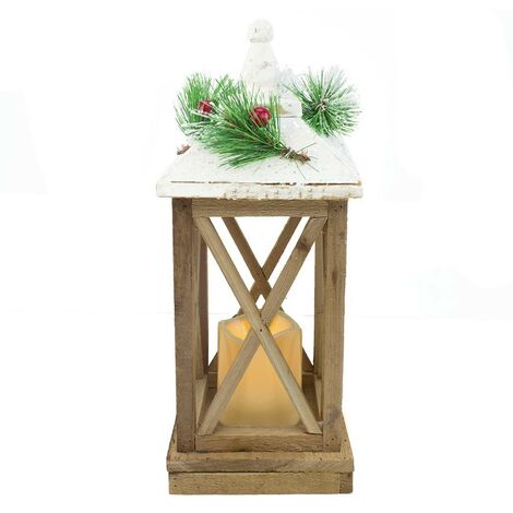 859762 Lampe de décoration de Noël en bois avec lumière Led et paillettes
