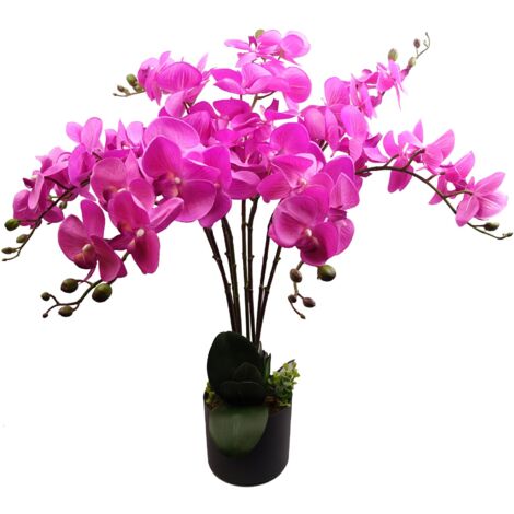 85cm Artificial Deluxe Bush Orchid - Dark Pink with Black Pot