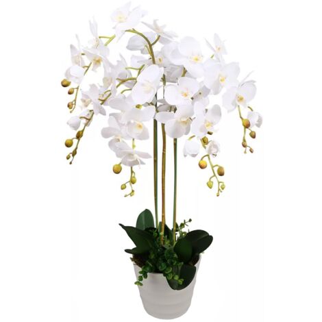 85cm Artificial Deluxe Bush Orchid - White Flowers White Pot