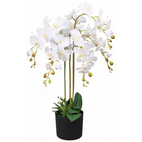 85cm Leaf Design UK Realistic Artificial Orchid Flower Display in Pot