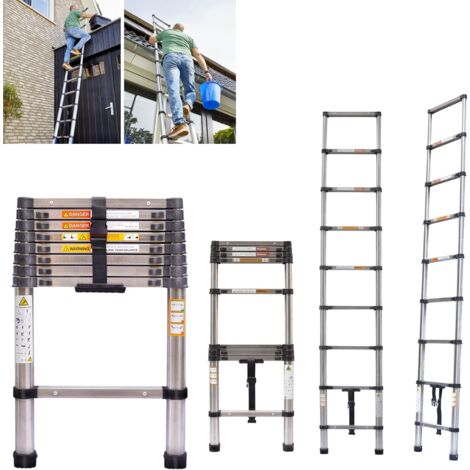 8.5FT/2.6M Multi-Purpose Folding Telescopic Ladder for Decorating Painting Indoor Outdoor,Extendable Portable Loft Ladder with Adjustable Height,Max Load 330lb/150kg