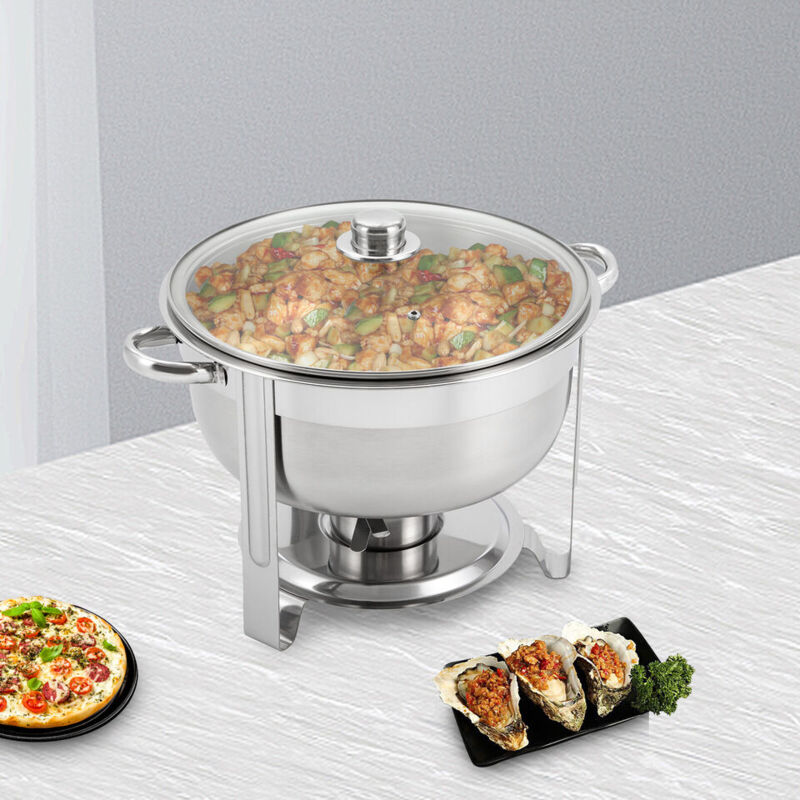 8,5L Chauffe-plats rond Buffet Chafing Dish Gourmet Récipient chauffant en acier inoxydable