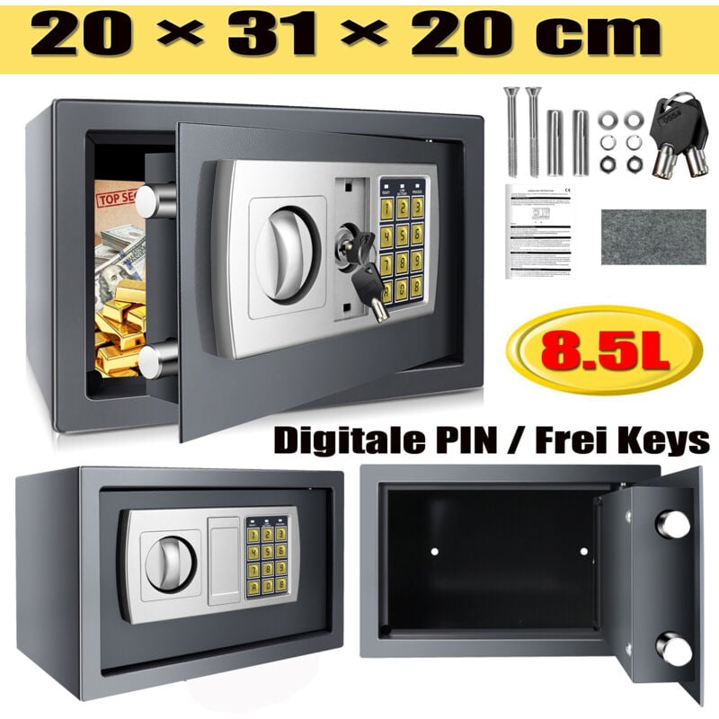 Dayplus - 8.5L Coffre-fort électronique avec code numérique + clé de secours Coffre-fort pour meubles d'argent