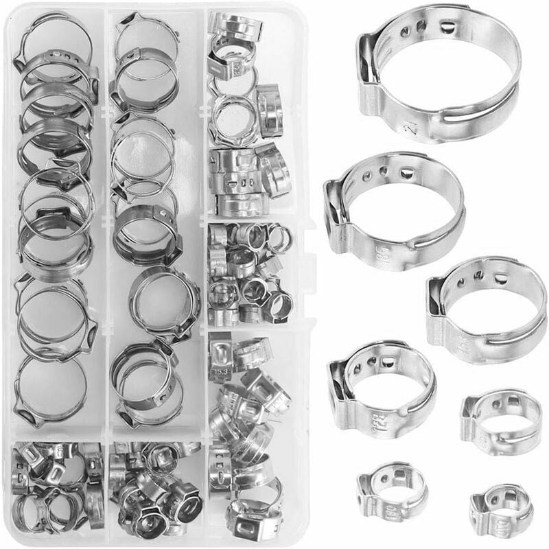 85pcs Collier de Serrage Tuyau en Acier Inoxydable Attache Tuyau Clips 6-21mm Collier de Serrage Metallique pour Tuyaux Conduit Tuyauterie Tube Eau