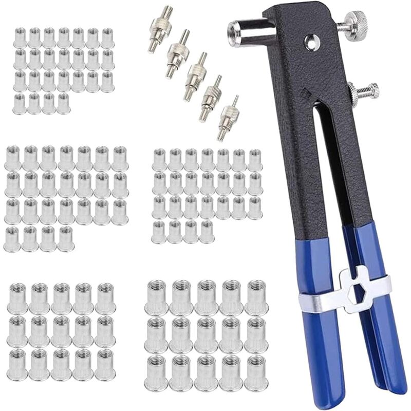 86 pcs Pince Ecrou a Riveter Pistolet à Écrou avec 5 mandrins M3 M4 M5 M6 M8 Kit de Pince à Riveter Kit de Écrou Riveteuse Rivet Nutsert Gun Outil de