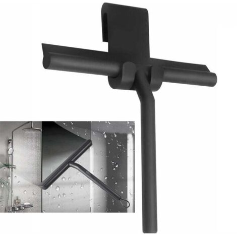 8.6 X 6.5 in Raclette de douche avec support en silicone, noyau acier Inox pour salle de bain, verre, porte de douche, voiture fenêtre - Noir