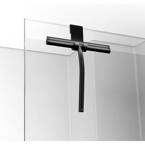 8.6 x 6.5 in Shower Squeegee with Silicone Holder, Stainless Steel Core for Bathroom, Glass, Shower Door, Car Window - Black
