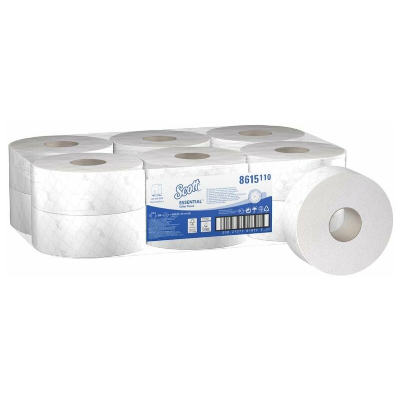 8615 Scott 200/60 Toilet Tissue Min/Jumbo White 12-Roll - Scott Hygiene