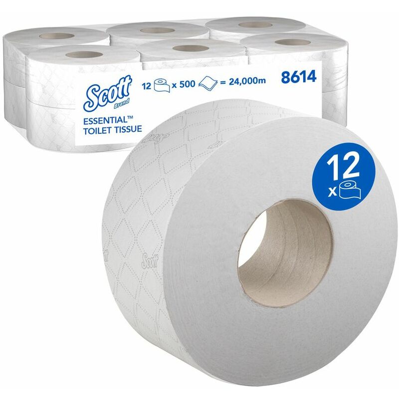 8614 Scott 200/76 Toilet Tissue Min/Jumbo White 12-Roll - Scott Hygiene
