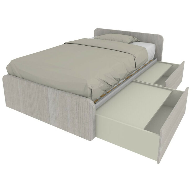 Lit simple 120x190 avec tiroirs, personnalisable et facile à assembler - Chêne de roche