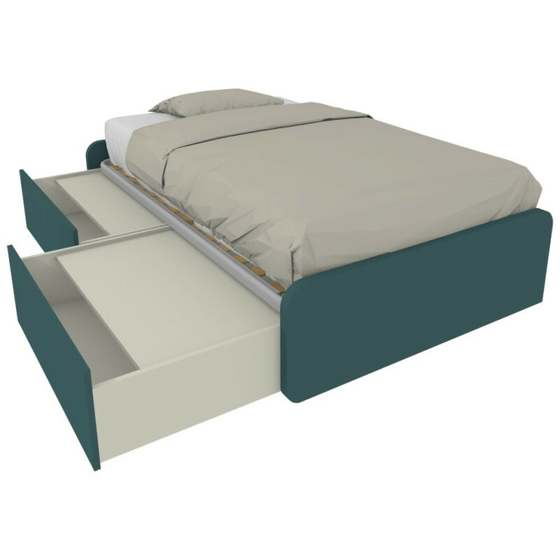 Mobilfino Camerette - Lit simple 120x190 avec tiroirs, personnalisable et facile à assembler - Verde Petrolio