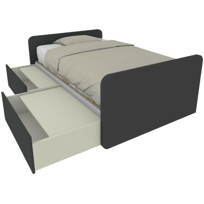 Mobilfino Camerette - Lit simple 120x190 avec tiroirs, personnalisable et facile à assembler - Basalto