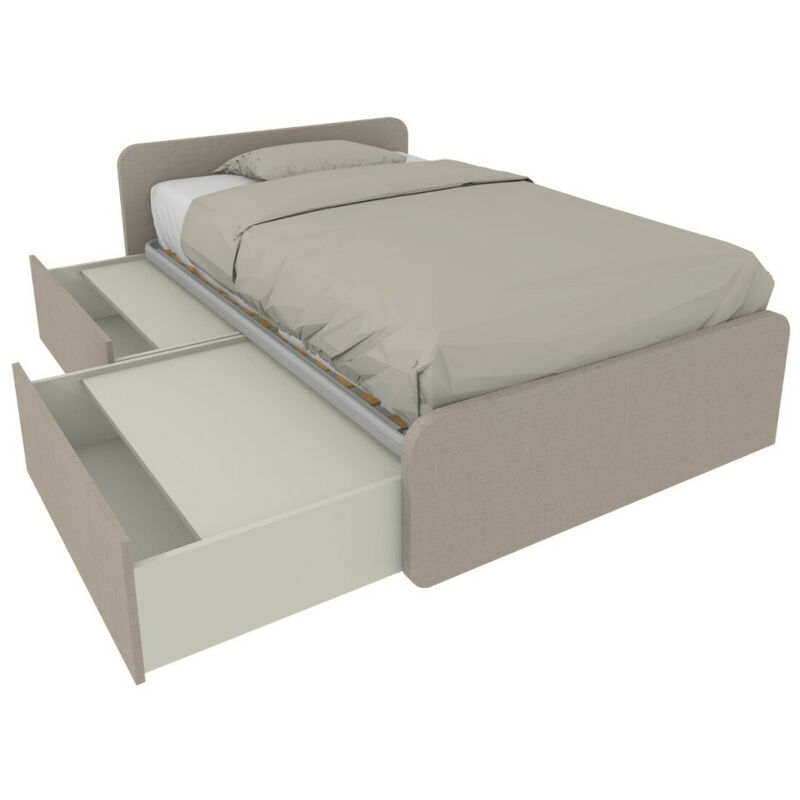 Lit simple 120x190 avec tiroirs, personnalisable et facile à assembler - Effet tissu