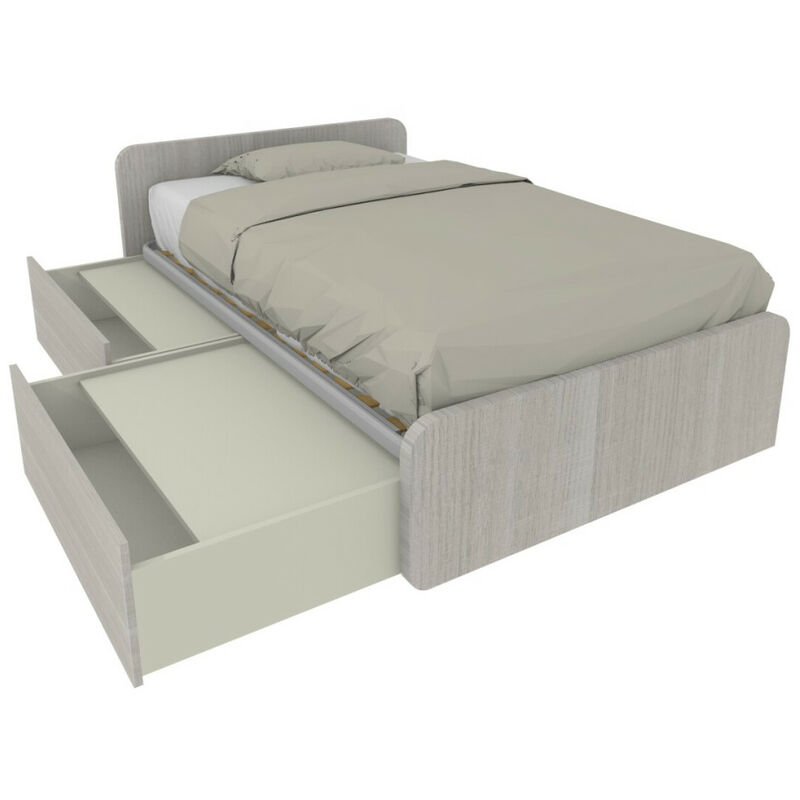 Lit simple 120x190 avec tiroirs, personnalisable et facile à assembler - Chêne de roche