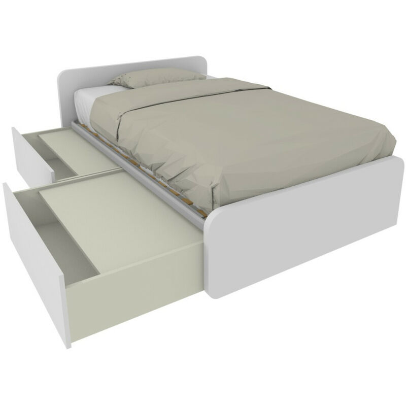 864C - Lit de chambre 120x190 1 et demi avec tiroirs gigognes et têtes de lit personnalisables. - blanc - blanc