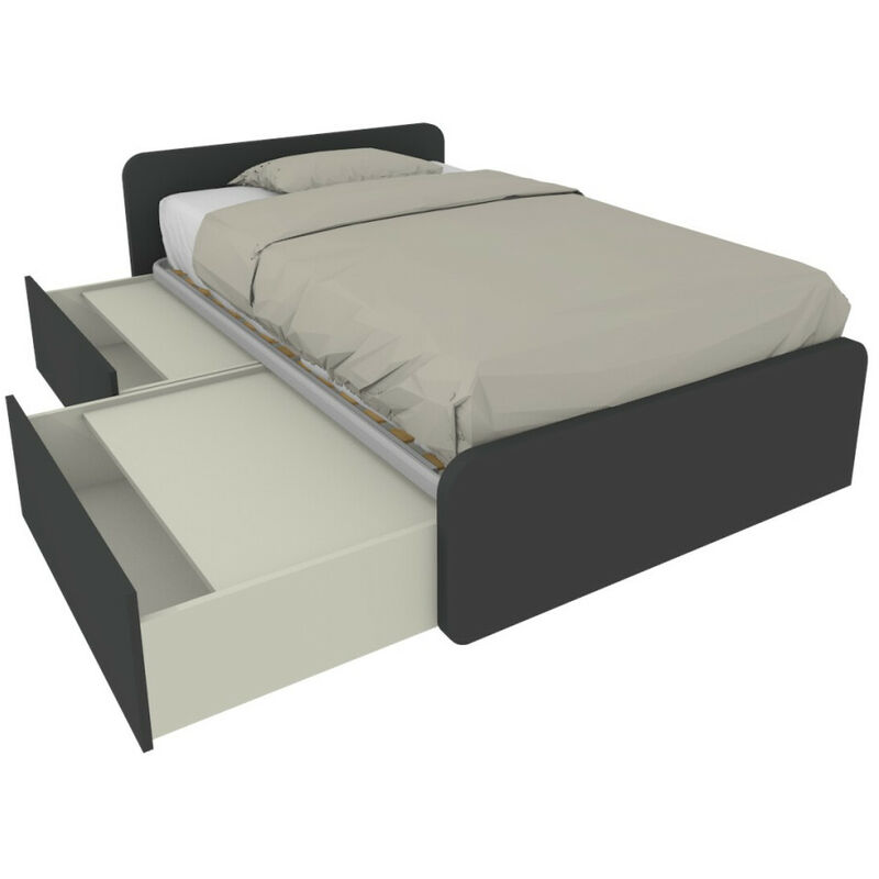 Lit simple 120x190 avec tiroirs, personnalisable et facile à assembler - Basalto