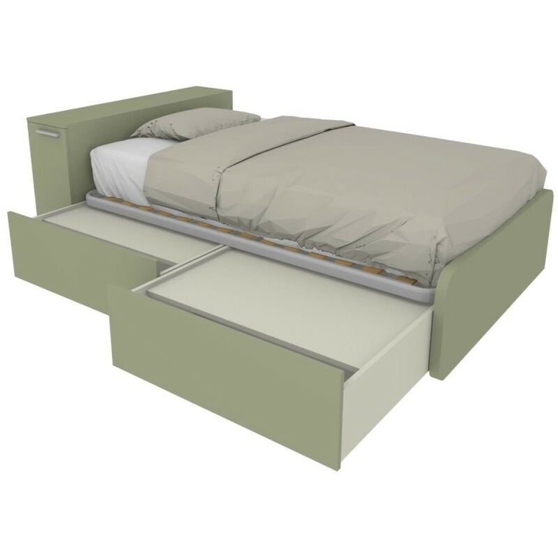 864CK - Lit simple 120x190 avec meuble de rangement en tête de lit et tiroirs coulissants - Salvia - Salvia