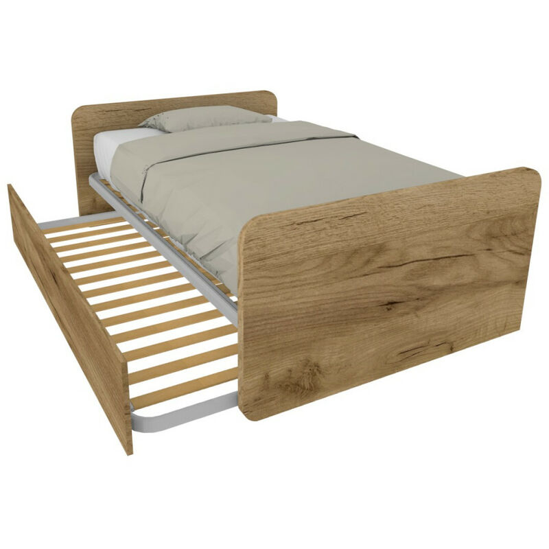 Lit queen size avec lit gigogne - chêne