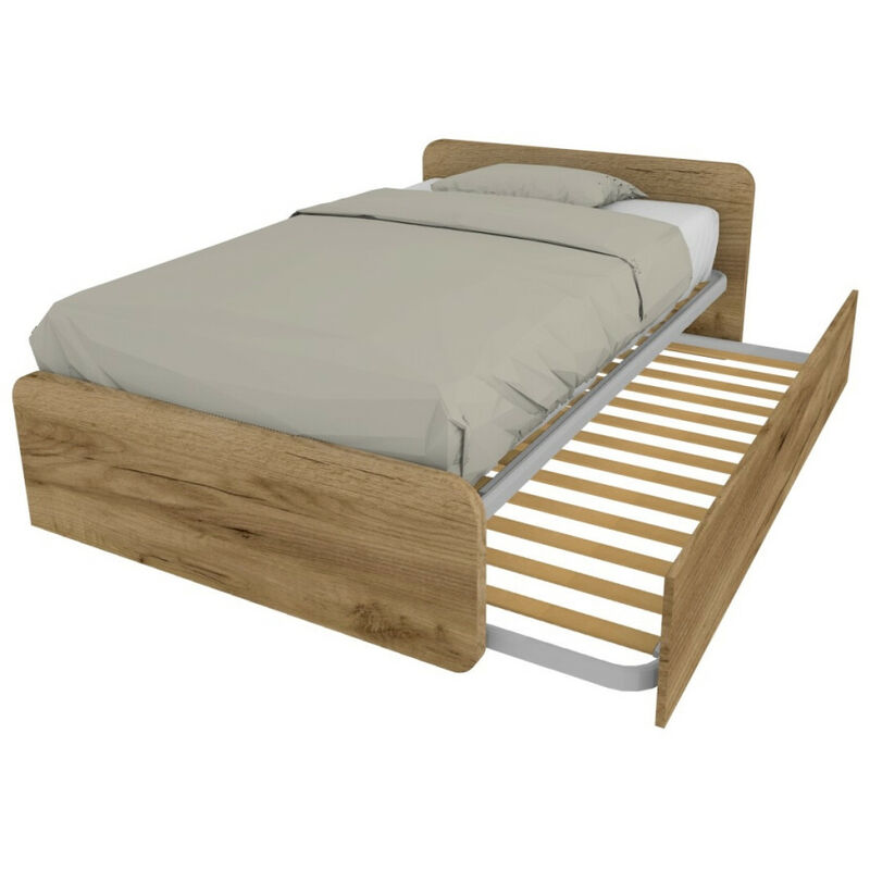 Lit queen size avec lit gigogne - chêne